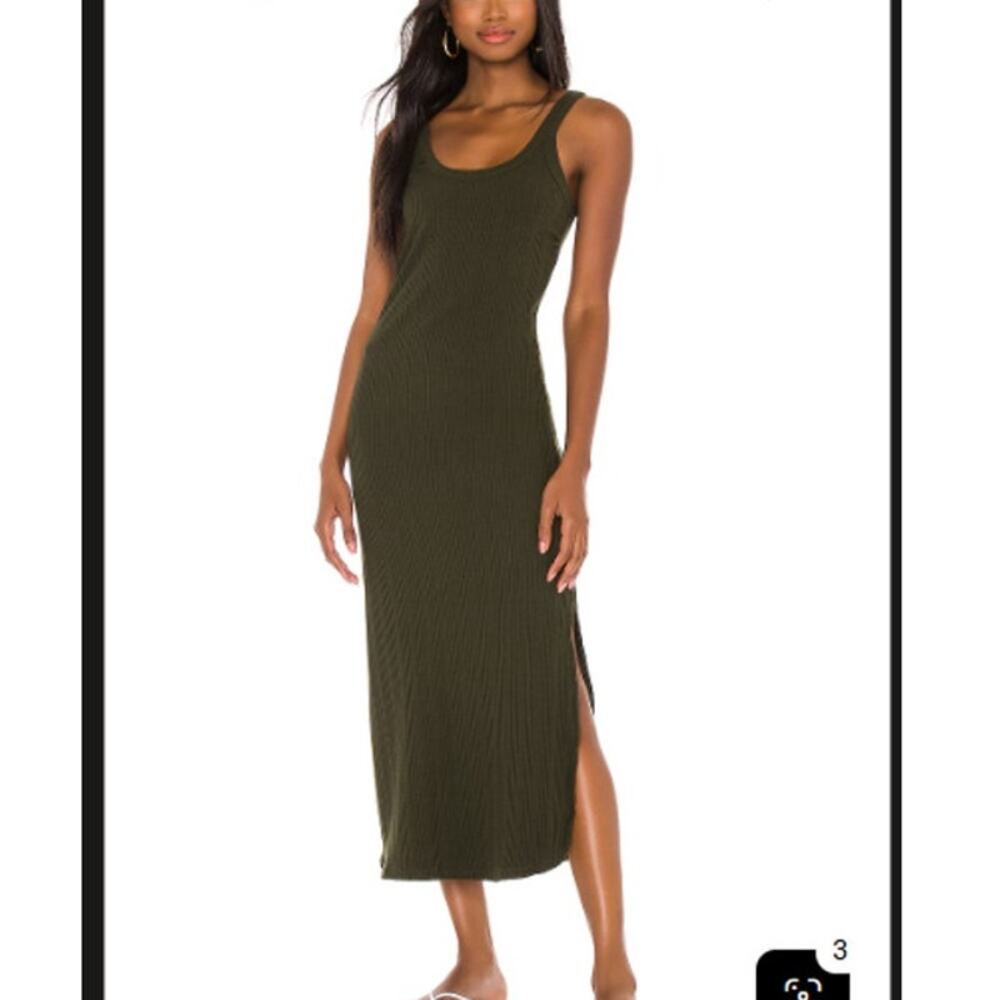 Vitamin A West Ribbed Organic Cotton Tank Maxi Dress Army Green Size XL